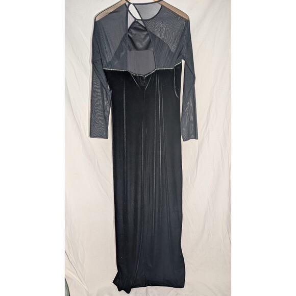 Night Way Colections VTG Womens Black Maxi Velvet Dress Size 16 Whimsigoth Sheer - Picture 4 of 6